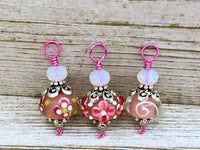 Pink Lampwork Glass Snag Free Stitch Markers | Gifts for Knitters