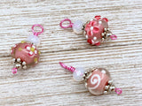 Pink Lampwork Glass Snag Free Stitch Markers | Gifts for Knitters