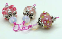 Pink Lampwork Glass Snag Free Stitch Markers | Gifts for Knitters