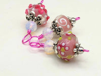 Pink Lampwork Glass Snag Free Stitch Markers | Gifts for Knitters