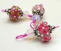 Pink Lampwork Glass Snag Free Stitch Markers | Gifts for Knitters