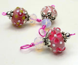 Pink Lampwork Glass Snag Free Stitch Markers | Gifts for Knitters