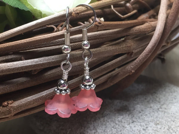 Pink Flower Dangle Earrings , Jewelry - Jill's Beaded Knit Bits, Jill's Beaded Knit Bits
 - 1