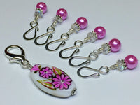 Pink Flower Stitch Marker Holder & Open Hook Removable Stitch Markers for Knit & Crochet , Stitch Markers - Jill's Beaded Knit Bits, Jill's Beaded Knit Bits
 - 8