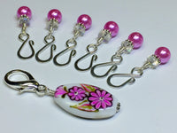 Pink Flower Stitch Marker Holder & Open Hook Removable Stitch Markers for Knit & Crochet , Stitch Markers - Jill's Beaded Knit Bits, Jill's Beaded Knit Bits
 - 1