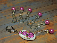 Pink Flower Stitch Marker Holder & Open Hook Removable Stitch Markers for Knit & Crochet , Stitch Markers - Jill's Beaded Knit Bits, Jill's Beaded Knit Bits
 - 4