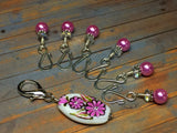 Pink Flower Stitch Marker Holder & Open Hook Removable Stitch Markers for Knit & Crochet , Stitch Markers - Jill's Beaded Knit Bits, Jill's Beaded Knit Bits
 - 4