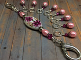 Handpainted Pink Flower Knitting Bag Lanyard , Stitch Markers - Jill's Beaded Knit Bits, Jill's Beaded Knit Bits
 - 8