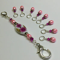 Handpainted Pink Flower Knitting Bag Lanyard , Stitch Markers - Jill's Beaded Knit Bits, Jill's Beaded Knit Bits
 - 11