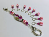Handpainted Pink Flower Knitting Bag Lanyard , Stitch Markers - Jill's Beaded Knit Bits, Jill's Beaded Knit Bits
 - 1