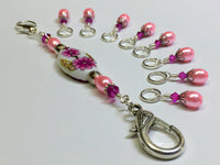 Handpainted Pink Flower Knitting Bag Lanyard , Stitch Markers - Jill's Beaded Knit Bits, Jill's Beaded Knit Bits
 - 10
