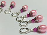 Handpainted Pink Flower Knitting Bag Lanyard , Stitch Markers - Jill's Beaded Knit Bits, Jill's Beaded Knit Bits
 - 9