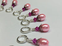 Handpainted Pink Flower Knitting Bag Lanyard , Stitch Markers - Jill's Beaded Knit Bits, Jill's Beaded Knit Bits
 - 5