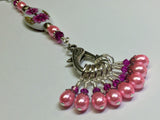 Handpainted Pink Flower Knitting Bag Lanyard , Stitch Markers - Jill's Beaded Knit Bits, Jill's Beaded Knit Bits
 - 6