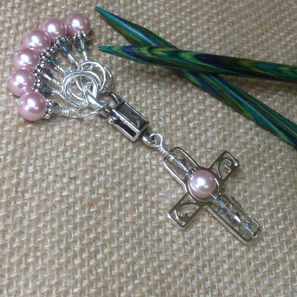 Pink Pearl Cross Stitch Marker Set – Jill's Beaded Knit Bits