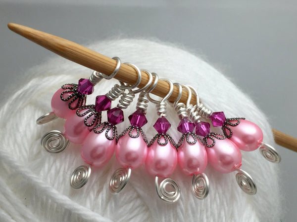 Pink Teardrop Small Needle Stitch Markers for Sock Knitters , Stitch Markers - Jill's Beaded Knit Bits, Jill's Beaded Knit Bits
 - 1
