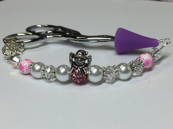 Pink Snowman Beaded Scissor Fob Charm Jewelry , accessories - Jill's Beaded Knit Bits, Jill's Beaded Knit Bits
 - 1