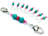 Pink Turquoise Stitch Marker Lanyard Holder Set- Attaches to Your Knitting Bag