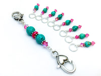 Pink Turquoise Stitch Marker Lanyard Holder Set- Attaches to Your Knitting Bag