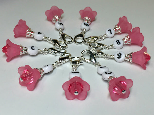 Pink Flower Row Counter Stitch Markers- Set of 10 , Stitch Markers - Jill's Beaded Knit Bits, Jill's Beaded Knit Bits
 - 1