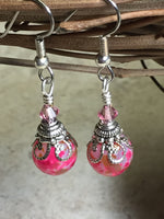 Pretty in Pink Glass Dangle Earrings , jewelry - Jill's Beaded Knit Bits, Jill's Beaded Knit Bits
 - 1
