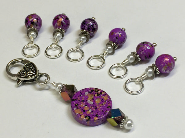Purple Speckled Stitch Marker Holder Set , Stitch Markers - Jill's Beaded Knit Bits, Jill's Beaded Knit Bits
 - 1