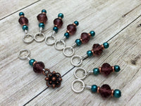 Copper Flower Snag Free Stitch Marker Set- Purple Teal , Stitch Markers - Jill's Beaded Knit Bits, Jill's Beaded Knit Bits
 - 6