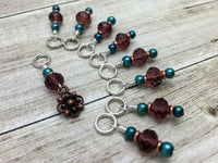 Copper Flower Snag Free Stitch Marker Set- Purple Teal , Stitch Markers - Jill's Beaded Knit Bits, Jill's Beaded Knit Bits
 - 4