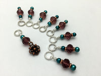 Copper Flower Snag Free Stitch Marker Set- Purple Teal , Stitch Markers - Jill's Beaded Knit Bits, Jill's Beaded Knit Bits
 - 5