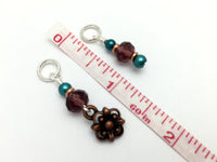 Copper Flower Snag Free Stitch Marker Set- Purple Teal , Stitch Markers - Jill's Beaded Knit Bits, Jill's Beaded Knit Bits
 - 3