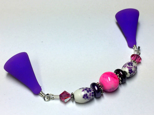 Knitting Needle Point Protector Jewelry- Purple Flowers , stitch holder - Jill's Beaded Knit Bits, Jill's Beaded Knit Bits
 - 1