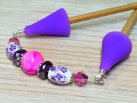 Knitting Needle Point Protector Jewelry- Purple Flowers , stitch holder - Jill's Beaded Knit Bits, Jill's Beaded Knit Bits
 - 2