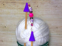 Knitting Needle Point Protector Jewelry- Purple Flowers , stitch holder - Jill's Beaded Knit Bits, Jill's Beaded Knit Bits
 - 9