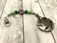 Beaded Clover Yarn Cutter Pendant Lanyard- Purple and Green , Accessories - Jill's Beaded Knit Bits, Jill's Beaded Knit Bits
 - 2