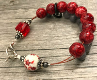 Red Flowers Abacus Knitting Row Counter Bracelet