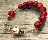 Red Flowers Abacus Knitting Row Counter Bracelet