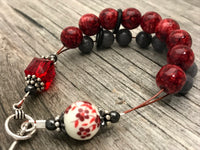 Red Flowers Abacus Knitting Row Counter Bracelet