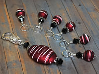 Red Wine Stripes Stitch Marker Holder Set , Stitch Markers - Jill's Beaded Knit Bits, Jill's Beaded Knit Bits
 - 1