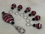 Red Wine Stripes Stitch Marker Holder Set , Stitch Markers - Jill's Beaded Knit Bits, Jill's Beaded Knit Bits
 - 4