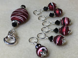 Red Wine Stripes Stitch Marker Holder Set , Stitch Markers - Jill's Beaded Knit Bits, Jill's Beaded Knit Bits
 - 6