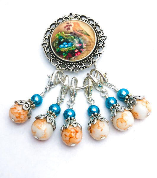 Removable Stitch Markers and Magnetic Holder- Robin's Eggs