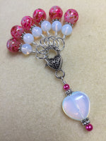 Sea Opal Heart Stitch Marker Holder with Pink Stitch Markers , Stitch Markers - Jill's Beaded Knit Bits, Jill's Beaded Knit Bits
 - 3