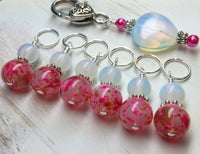 Sea Opal Heart Stitch Marker Holder with Pink Stitch Markers , Stitch Markers - Jill's Beaded Knit Bits, Jill's Beaded Knit Bits
 - 1