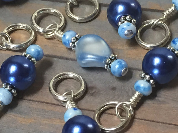 Simply Blue Pearl Stitch Marker Set , Stitch Markers - Jill's Beaded Knit Bits, Jill's Beaded Knit Bits
 - 1