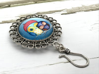 Magnetic Sister Owls Knitting Pin for Portuguese Knitting - ID Badge Holder