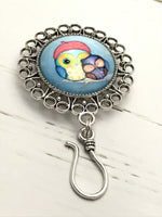 Magnetic Sister Owls Knitting Pin for Portuguese Knitting - ID Badge Holder