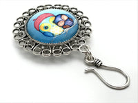 Magnetic Sister Owls Knitting Pin for Portuguese Knitting - ID Badge Holder