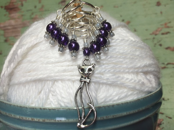 Purple Cat Stitch Marker Set , Stitch Markers - Jill's Beaded Knit Bits, Jill's Beaded Knit Bits
 - 1