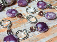 Smashed Grapes Purple Stitch Markers with Matching Clip Holder , Stitch Markers - Jill's Beaded Knit Bits, Jill's Beaded Knit Bits
 - 8