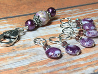 Smashed Grapes Purple Stitch Markers with Matching Clip Holder , Stitch Markers - Jill's Beaded Knit Bits, Jill's Beaded Knit Bits
 - 5